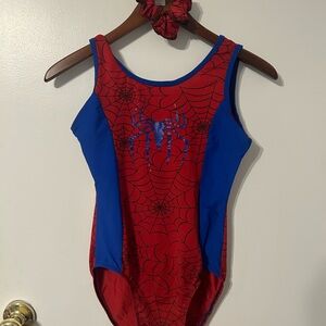 Arisbeth Spiderman leotard with matching scrunchie adult medium.